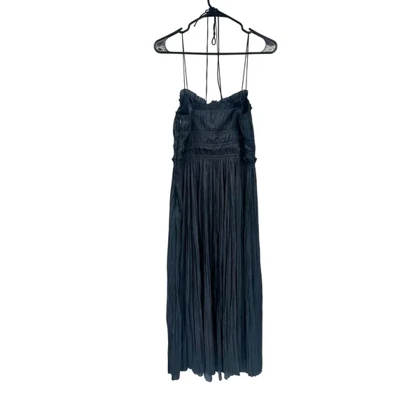 Ulla Johnson Neveah Ruffle Midi Dress Midnight Black Sleeveless Flowy Size 6 - Picture 3 of 6